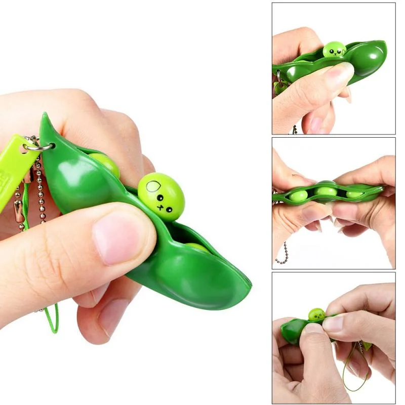 2021amazon Hot Selling Cute Peas Bean Fidget Toy Decompression Edamame Keychain Pop It Fidget Stress Squeeze Silicone Toys